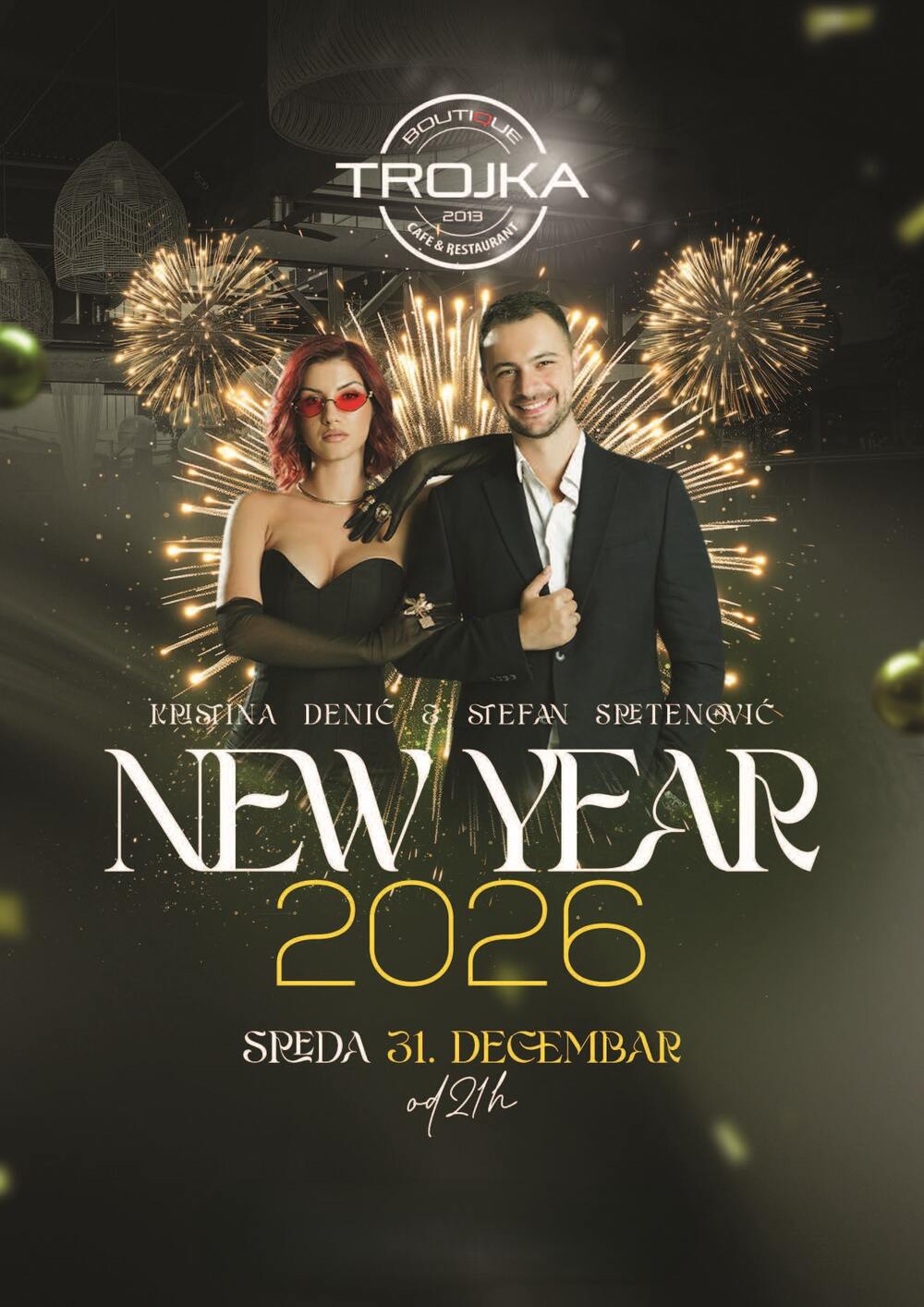 Boutique trojka nova godina plakat.