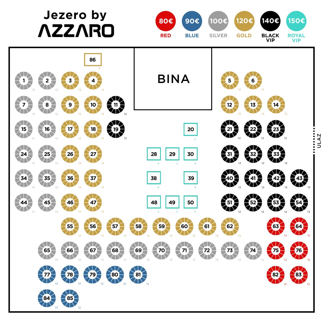 Mapa sedenja - Restoran Jezero by Azzaro Nova godinaa